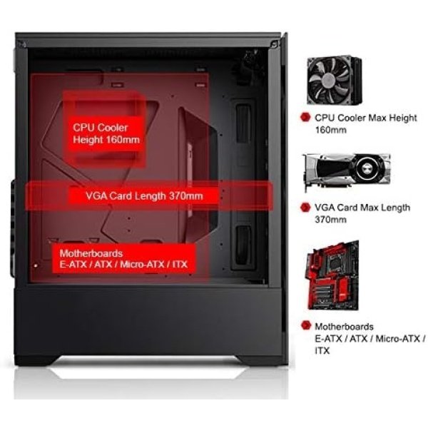 Bgears b-Voguish Gaming PC Case con paneles de vidrio templado, USB3.0, compatible con E-ATX, ATX, mATX, ITX. (Los ventiladores - Image 6