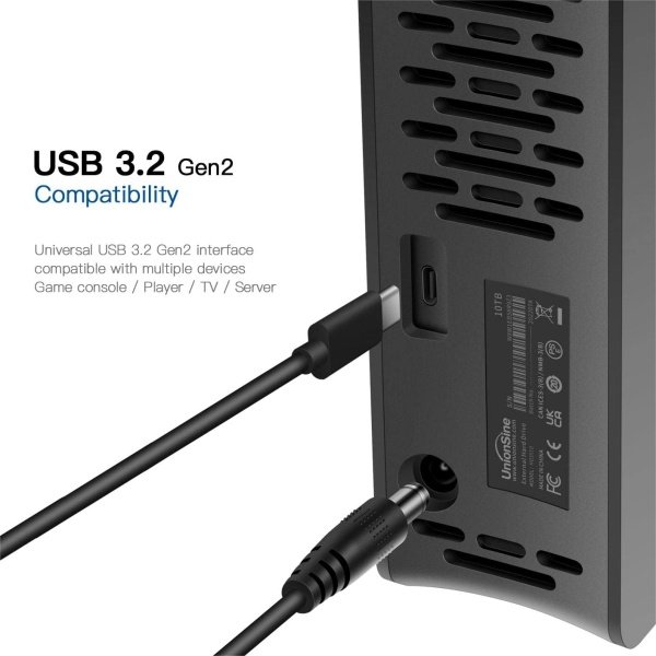 UnionSine 10TB 3.5" Disco duro externo USB3.2Gen2 Tipo-C HDD Almacenamiento compatible para PC, escritorio, portátil, TV - Image 2