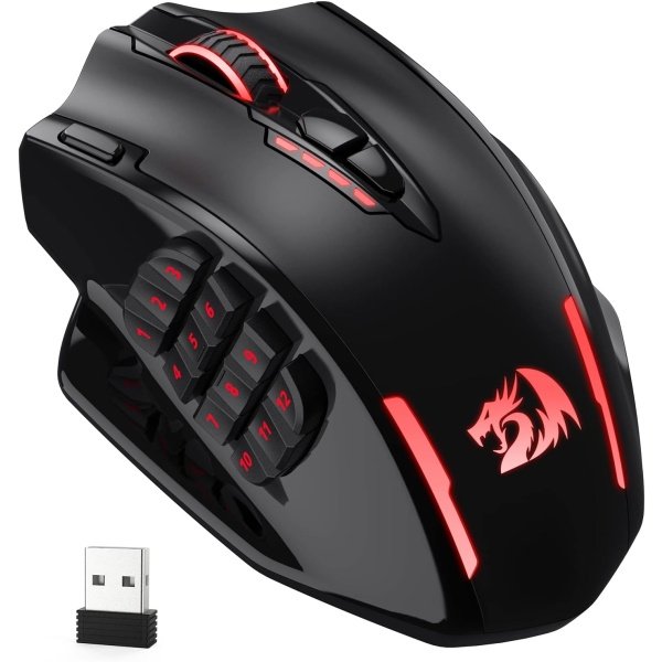 Redragon - Mouse MMO M913 Impact Elite inalámbrico para videojuegos, 16 000 DPI, con cable o inalámbrico RGB, 16 botones