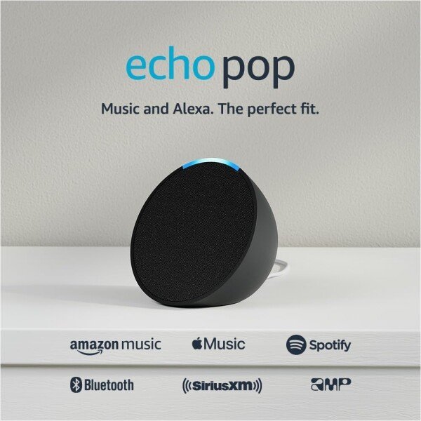 Echo Pop | Parlante inteligente y compacto con sonido definido y Alexa | Carbón
