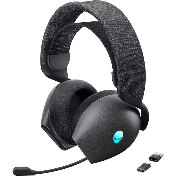 Alienware AW720H Dual-Mode Wireless Gaming Headset - Dolby Atmos Spatial Sound, Wireless 2.4 GHz, 3.5mm Connector Cable, in-line Controls, Integrated Microphone, Unidirectional - Lunar Light
