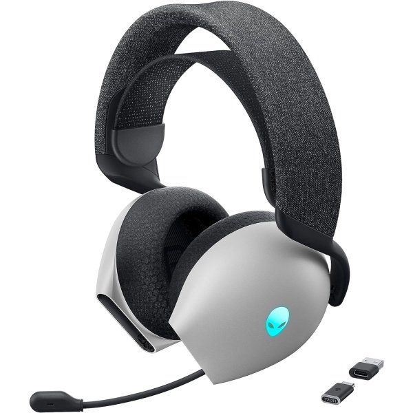 Alienware AW720H Dual-Mode Wireless Gaming Headset - Dolby Atmos Spatial Sound, Wireless 2.4 GHz, 3.5mm Connector Cable, in-line Controls, Integrated Microphone, Unidirectional - Lunar Light - Image 9