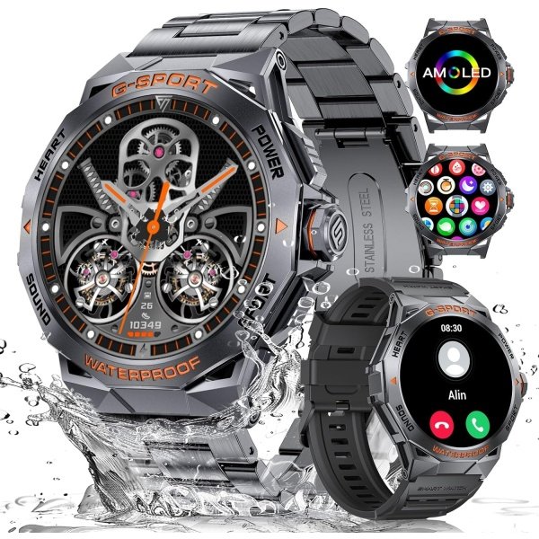 2024 Military Smart Watch for Men,50 Day Battery,IP68 Waterproof,1.43’’ AMOLED Display,123 Sport Modes,Health &Fitness Smartwatch with Heart Rate/SpO2/Sleep Monitor for Android iOS