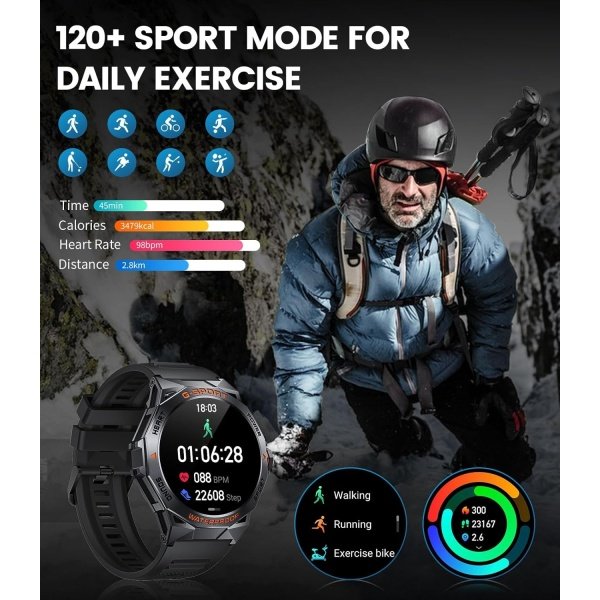 2024 Military Smart Watch for Men,50 Day Battery,IP68 Waterproof,1.43’’ AMOLED Display,123 Sport Modes,Health &Fitness Smartwatch with Heart Rate/SpO2/Sleep Monitor for Android iOS - Image 4