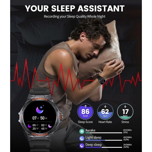 2024 Military Smart Watch for Men,50 Day Battery,IP68 Waterproof,1.43’’ AMOLED Display,123 Sport Modes,Health &Fitness Smartwatch with Heart Rate/SpO2/Sleep Monitor for Android iOS - Image 5