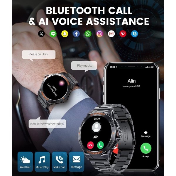 2024 Military Smart Watch for Men,50 Day Battery,IP68 Waterproof,1.43’’ AMOLED Display,123 Sport Modes,Health &Fitness Smartwatch with Heart Rate/SpO2/Sleep Monitor for Android iOS - Image 6