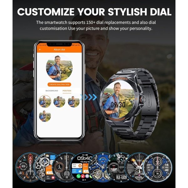 2024 Military Smart Watch for Men,50 Day Battery,IP68 Waterproof,1.43’’ AMOLED Display,123 Sport Modes,Health &Fitness Smartwatch with Heart Rate/SpO2/Sleep Monitor for Android iOS - Image 7