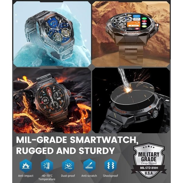 2024 Military Smart Watch for Men,50 Day Battery,IP68 Waterproof,1.43’’ AMOLED Display,123 Sport Modes,Health &Fitness Smartwatch with Heart Rate/SpO2/Sleep Monitor for Android iOS - Image 8