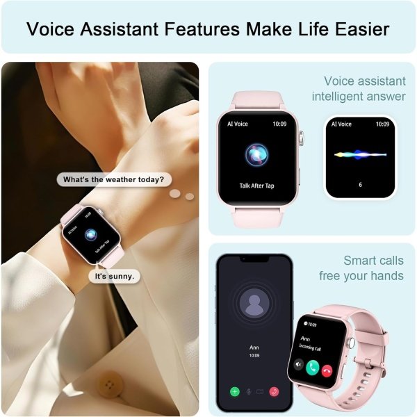 IOWODO Reloj inteligente para hombres y mujeres, pantalla HD de 1.85 pulgadas con hacer y responder llamadas, con asistente de voz AI, SpO2/monitor de frecuencia cardíaca/sueño, más de 100 modos - Image 4