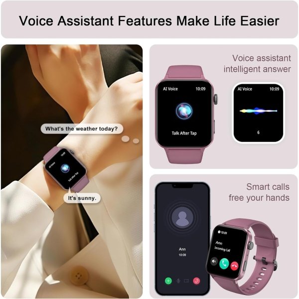 IOWODO Reloj inteligente para hombres y mujeres, pantalla HD de 1.85 pulgadas con hacer y responder llamadas, con asistente de voz AI, SpO2/monitor de frecuencia cardíaca/sueño, más de 100 modos - Image 10