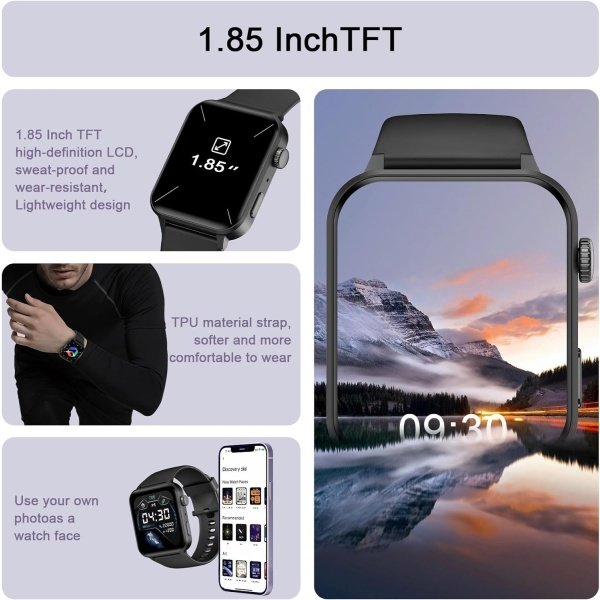 IOWODO Reloj inteligente para hombres y mujeres, pantalla HD de 1.85 pulgadas con hacer y responder llamadas, con asistente de voz AI, SpO2/monitor de frecuencia cardíaca/sueño, más de 100 modos - Image 14