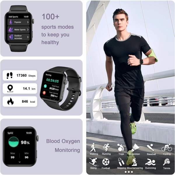 IOWODO Reloj inteligente para hombres y mujeres, pantalla HD de 1.85 pulgadas con hacer y responder llamadas, con asistente de voz AI, SpO2/monitor de frecuencia cardíaca/sueño, más de 100 modos - Image 15