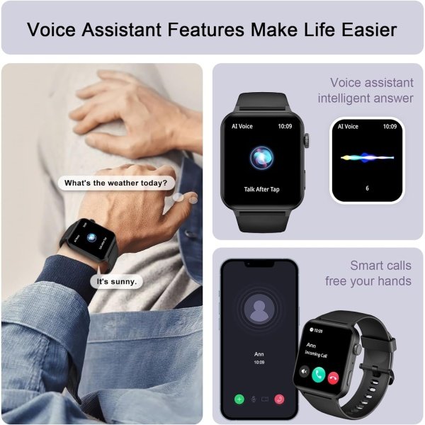 IOWODO Reloj inteligente para hombres y mujeres, pantalla HD de 1.85 pulgadas con hacer y responder llamadas, con asistente de voz AI, SpO2/monitor de frecuencia cardíaca/sueño, más de 100 modos - Image 16