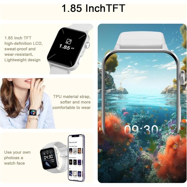 IOWODO Reloj inteligente para hombres y mujeres, pantalla HD de 1.85 pulgadas con hacer y responder llamadas, con asistente de voz AI, SpO2/monitor de frecuencia cardíaca/sueño, más de 100 modos - Image 19