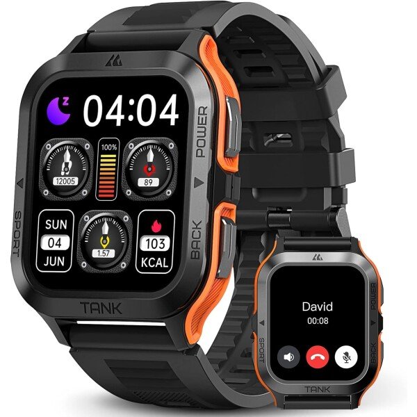 AMAZTIM Reloj inteligente, batería extra larga de 60 días, resistente al agua hasta 164.0 ft, llamada Bluetooth militar resistente (respuesta/llamadas de marcación), pantalla HD ultra grande de 1.85