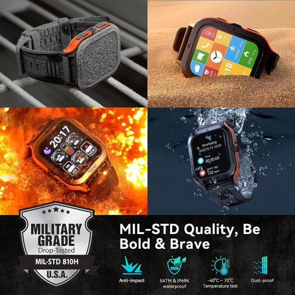 AMAZTIM Reloj inteligente, batería extra larga de 60 días, resistente al agua hasta 164.0 ft, llamada Bluetooth militar resistente (respuesta/llamadas de marcación), pantalla HD ultra grande de 1.85 - Imagen 2