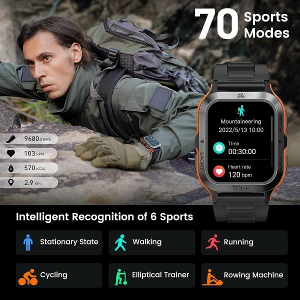 AMAZTIM Reloj inteligente, batería extra larga de 60 días, resistente al agua hasta 164.0 ft, llamada Bluetooth militar resistente (respuesta/llamadas de marcación), pantalla HD ultra grande de 1.85 - Imagen 4