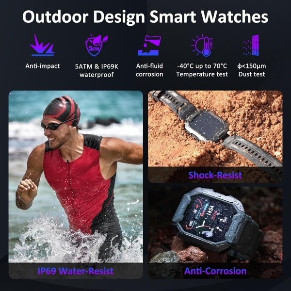 AMAZTIM Reloj inteligente, batería extra larga de 60 días, resistente al agua hasta 164.0 ft, llamada Bluetooth militar resistente (respuesta/llamadas de marcación), pantalla HD ultra grande de 1.85 - Imagen 8