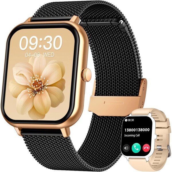 Reloj inteligente para mujer con rastreador de ejercicios: reloj inteligente de llamadas Bluetooth de 1.83 pulgadas con monitor de presión arterial de oxígeno en sangre compatible con Android Ios 100+