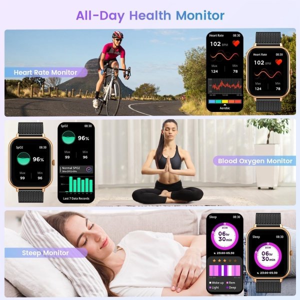 Reloj inteligente para mujer con rastreador de ejercicios: reloj inteligente de llamadas Bluetooth de 1.83 pulgadas con monitor de presión arterial de oxígeno en sangre compatible con Android Ios 100+ - Imagen 3