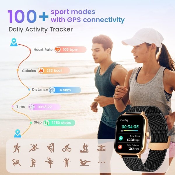 Reloj inteligente para mujer con rastreador de ejercicios: reloj inteligente de llamadas Bluetooth de 1.83 pulgadas con monitor de presión arterial de oxígeno en sangre compatible con Android Ios 100+ - Imagen 4