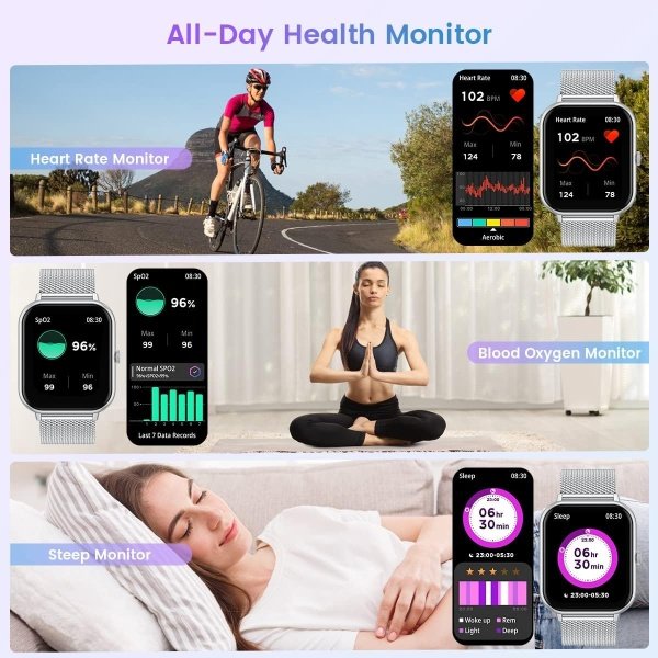 Reloj inteligente para mujer con rastreador de ejercicios: reloj inteligente de llamadas Bluetooth de 1.83 pulgadas con monitor de presión arterial de oxígeno en sangre compatible con Android Ios 100+ - Imagen 52
