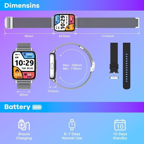 Reloj inteligente para mujer con rastreador de ejercicios: reloj inteligente de llamadas Bluetooth de 1.83 pulgadas con monitor de presión arterial de oxígeno en sangre compatible con Android Ios 100+ - Imagen 77
