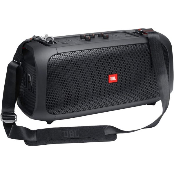JBL PartyBox On-The-Go - Un altavoz portátil de fiesta de karaoke con micrófono inalámbrico, salida de potencia de 100 W, a prueba de salpicaduras IPX4, 6 horas de reproducción, correa de hombro y 2 altavoces inalámbricos para fiesta (negro) - Image 2