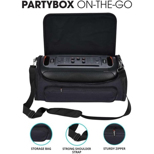 JBL PartyBox On-The-Go - Un altavoz portátil de fiesta de karaoke con micrófono inalámbrico, salida de potencia de 100 W, a prueba de salpicaduras IPX4, 6 horas de reproducción, correa de hombro y 2 altavoces inalámbricos para fiesta (negro) - Image 11