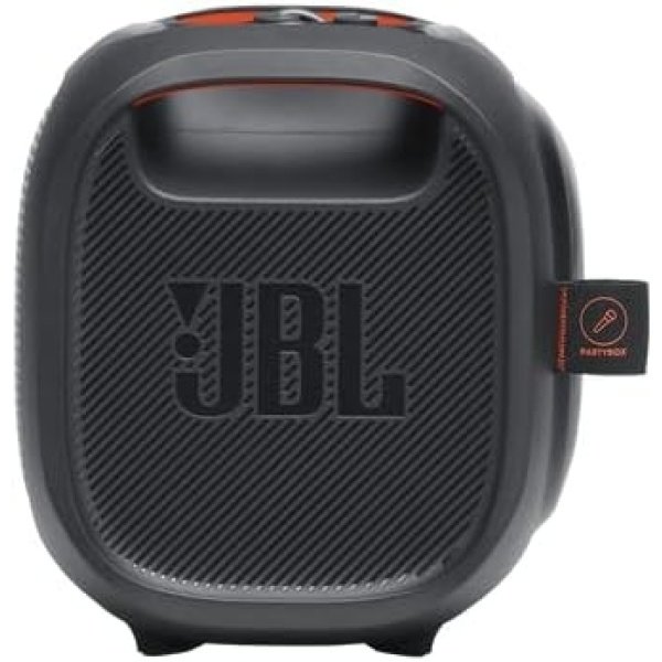 JBL PartyBox On-The-Go - Un altavoz portátil de fiesta de karaoke con micrófono inalámbrico, salida de potencia de 100 W, a prueba de salpicaduras IPX4, 6 horas de reproducción, correa de hombro y 2 altavoces inalámbricos para fiesta (negro) - Image 14