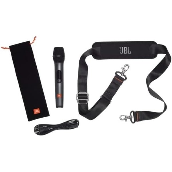JBL PartyBox On-The-Go - Un altavoz portátil de fiesta de karaoke con micrófono inalámbrico, salida de potencia de 100 W, a prueba de salpicaduras IPX4, 6 horas de reproducción, correa de hombro y 2 altavoces inalámbricos para fiesta (negro) - Image 18