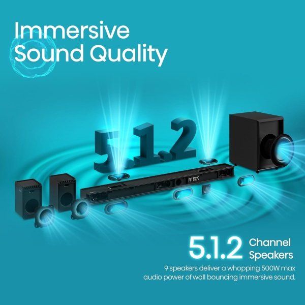 Hisense Barra de sonido AX5125H 5.1.2Ch con subwoofer inalámbrico, 500W, Dolby Atmos, Bluetooth 5.3, EzPlay, paso HDMI 4K a través de, listo para TV Roku, DTS:X, HDMI/AUX/ARC/óptico/USB, 7 modos de - Imagen 4