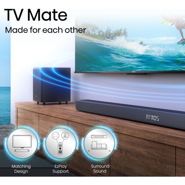 Hisense Barra de sonido AX5125H 5.1.2Ch con subwoofer inalámbrico, 500W, Dolby Atmos, Bluetooth 5.3, EzPlay, paso HDMI 4K a través de, listo para TV Roku, DTS:X, HDMI/AUX/ARC/óptico/USB, 7 modos de - Imagen 11