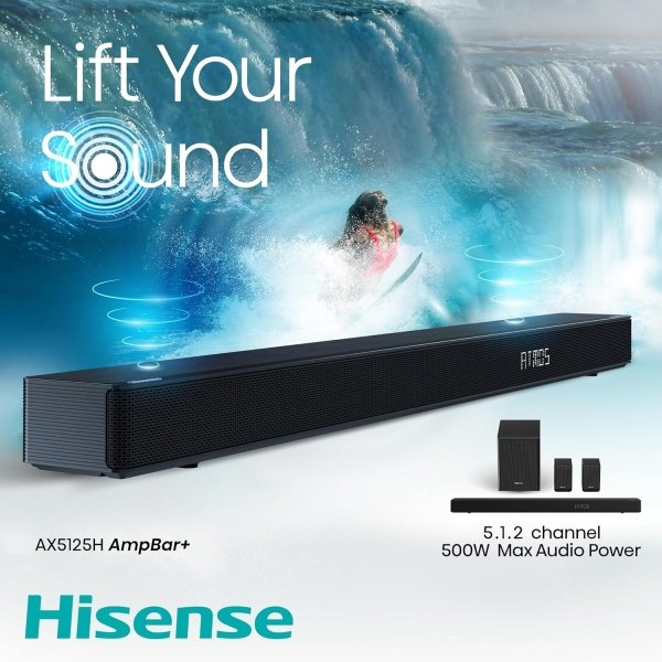 Hisense Barra de sonido AX5125H 5.1.2Ch con subwoofer inalámbrico, 500W, Dolby Atmos, Bluetooth 5.3, EzPlay, paso HDMI 4K a través de, listo para TV Roku, DTS:X, HDMI/AUX/ARC/óptico/USB, 7 modos de - Imagen 13