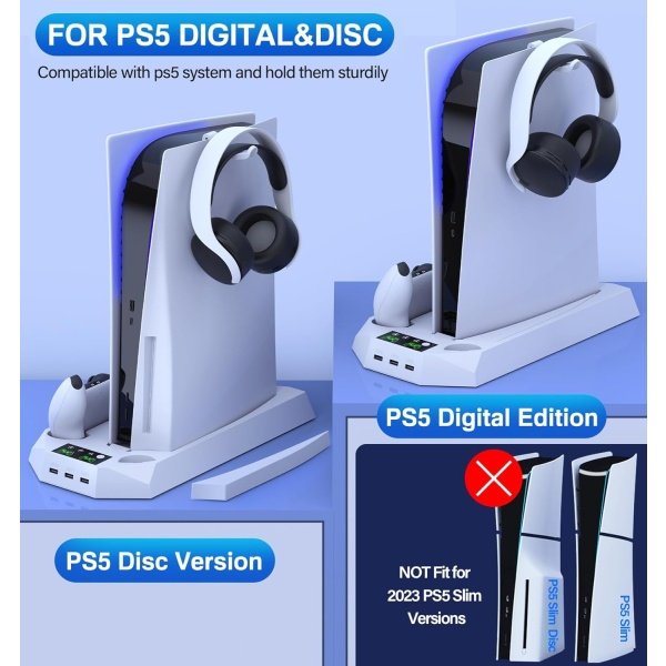 Estación de enfriamiento delgada PS5 con estación de carga para consola Playstation 5 Slim & Standard Disc/Digital, PS5 - Imagen 3