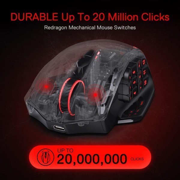 Redragon - Mouse MMO M913 Impact Elite inalámbrico para videojuegos, 16 000 DPI, con cable o inalámbrico RGB, 16 botones - Image 6