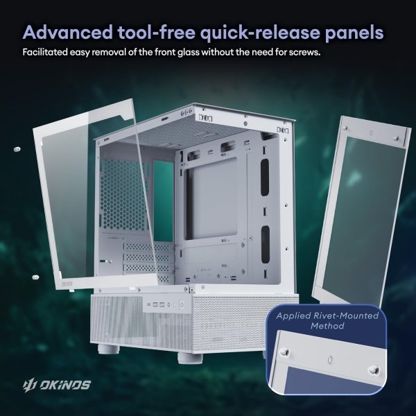 Okinos Aqua 3 - Funda Micro ATX, funda de PC MATX con ventilador ARGB de 0.118 x 4.724 in preinstalado, vista panorámica de - Image 7