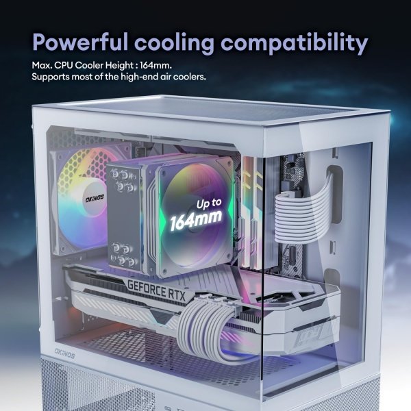 Okinos Aqua 3 - Funda Micro ATX, funda de PC MATX con ventilador ARGB de 0.118 x 4.724 in preinstalado, vista panorámica de - Image 10