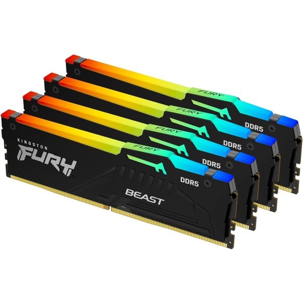 Kingston FURY Beast RGB Black 128GB (4x32GB) 5600MT/s CL40 DDR5 XMP DIMM | Overclocking | Plug N Play | Intel XMP 3.0 | Kit de 4