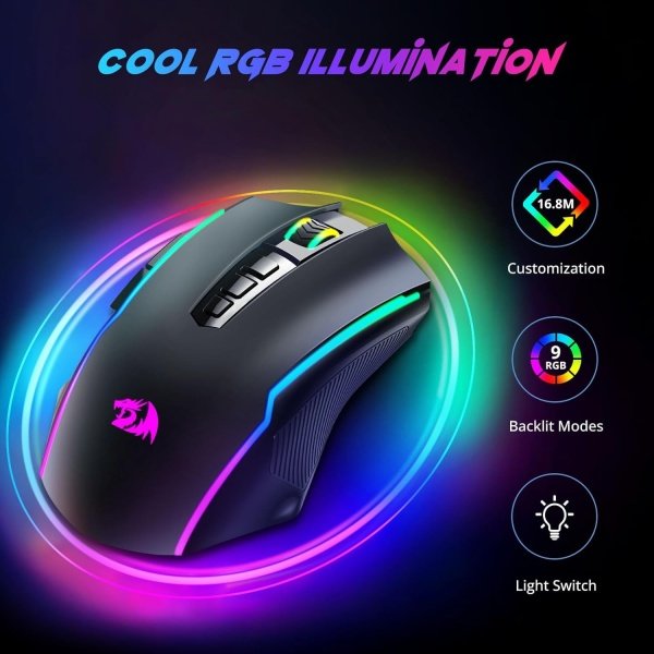 Redragon Mouse para juegos, mouse inalámbrico para juegos con 8000 DPI, ratones para juegos de PC con botón de fuego, mouse - Image 2