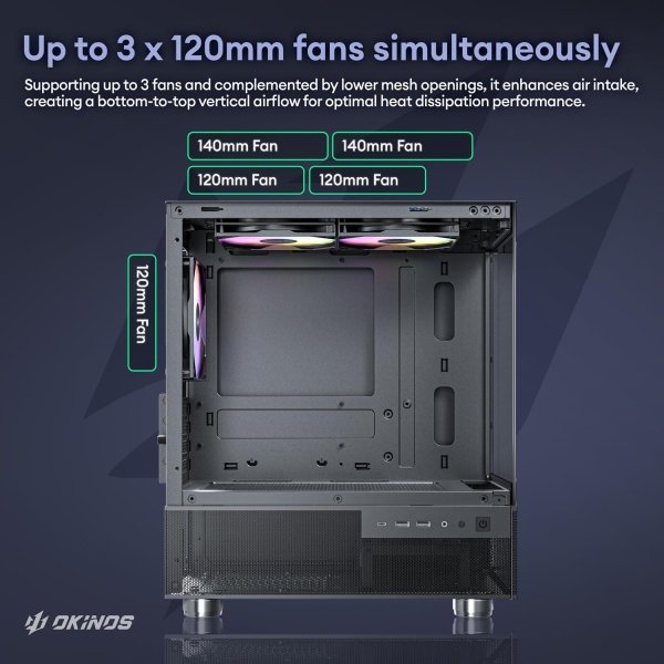 Okinos Aqua 3 - Funda Micro ATX, funda de PC MATX con ventilador ARGB de 0.118 x 4.724 in preinstalado, vista panorámica de - Image 13