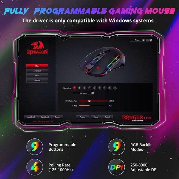 Redragon Mouse para juegos, mouse inalámbrico para juegos con 8000 DPI, ratones para juegos de PC con botón de fuego, mouse - Image 3
