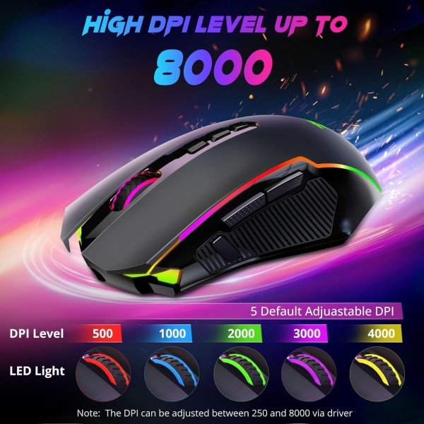 Redragon Mouse para juegos, mouse inalámbrico para juegos con 8000 DPI, ratones para juegos de PC con botón de fuego, mouse - Image 4