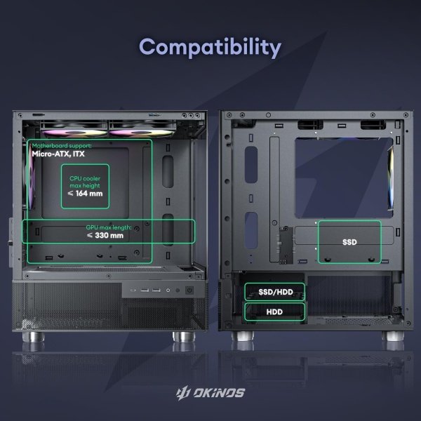 Okinos Aqua 3 - Funda Micro ATX, funda de PC MATX con ventilador ARGB de 0.118 x 4.724 in preinstalado, vista panorámica de - Image 14