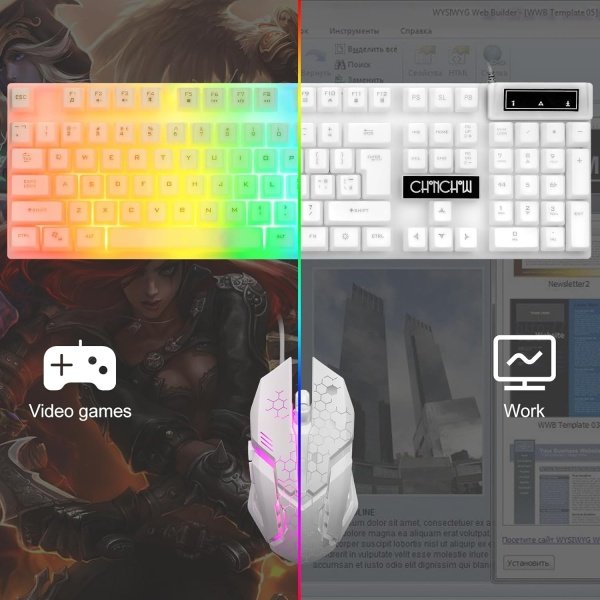 CHONCHOW Teclado y mouse LED, teclado retroiluminado arcoíris de 104 teclas y mouse RGB de 7 colores, combo de teclado y mouse - Image 7