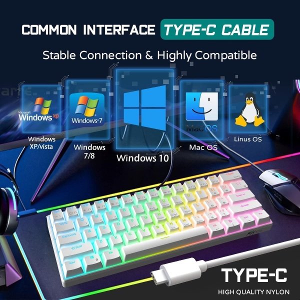 RK ROYAL KLUDGE RK61 Teclado mecánico con cable 60% para juegos programable QMK/VIA RGB retroiluminado 61 teclas ultra compacto - Image 6