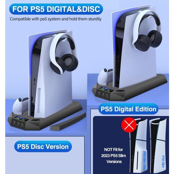 Estación de enfriamiento delgada PS5 con estación de carga para consola Playstation 5 Slim & Standard Disc/Digital, PS5 - Imagen 16
