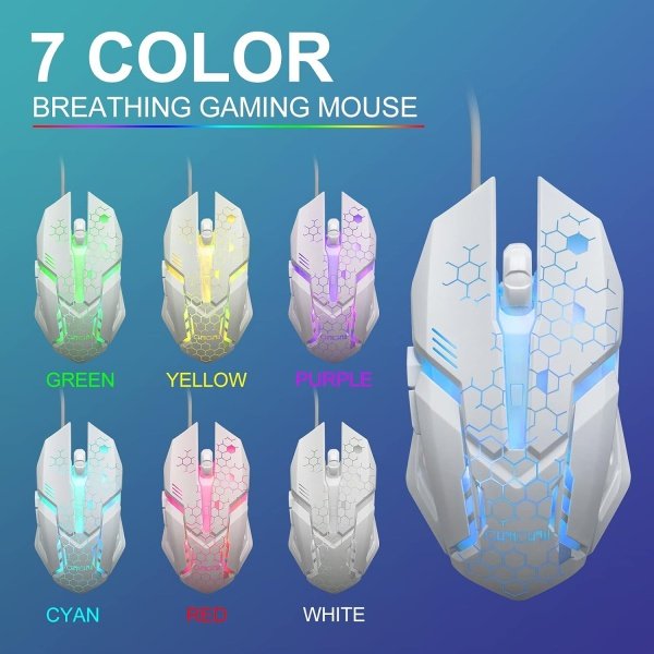 CHONCHOW Teclado y mouse LED, teclado retroiluminado arcoíris de 104 teclas y mouse RGB de 7 colores, combo de teclado y mouse - Image 6