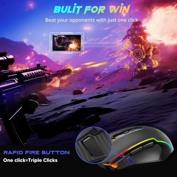Redragon Mouse para juegos, mouse inalámbrico para juegos con 8000 DPI, ratones para juegos de PC con botón de fuego, mouse - Image 6