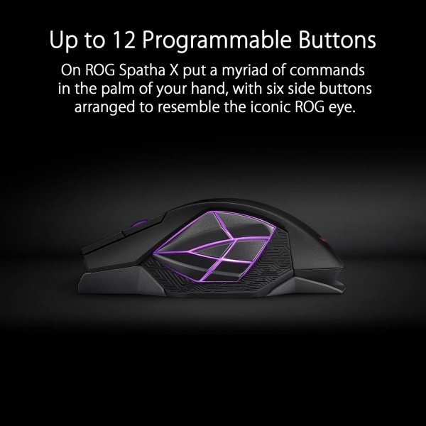 ASUS ROG Spatha X - Mouse inalámbrico para juegos (soporte de carga magnético, 12 botones programables, 19,000 DPI, enchufes - Image 3